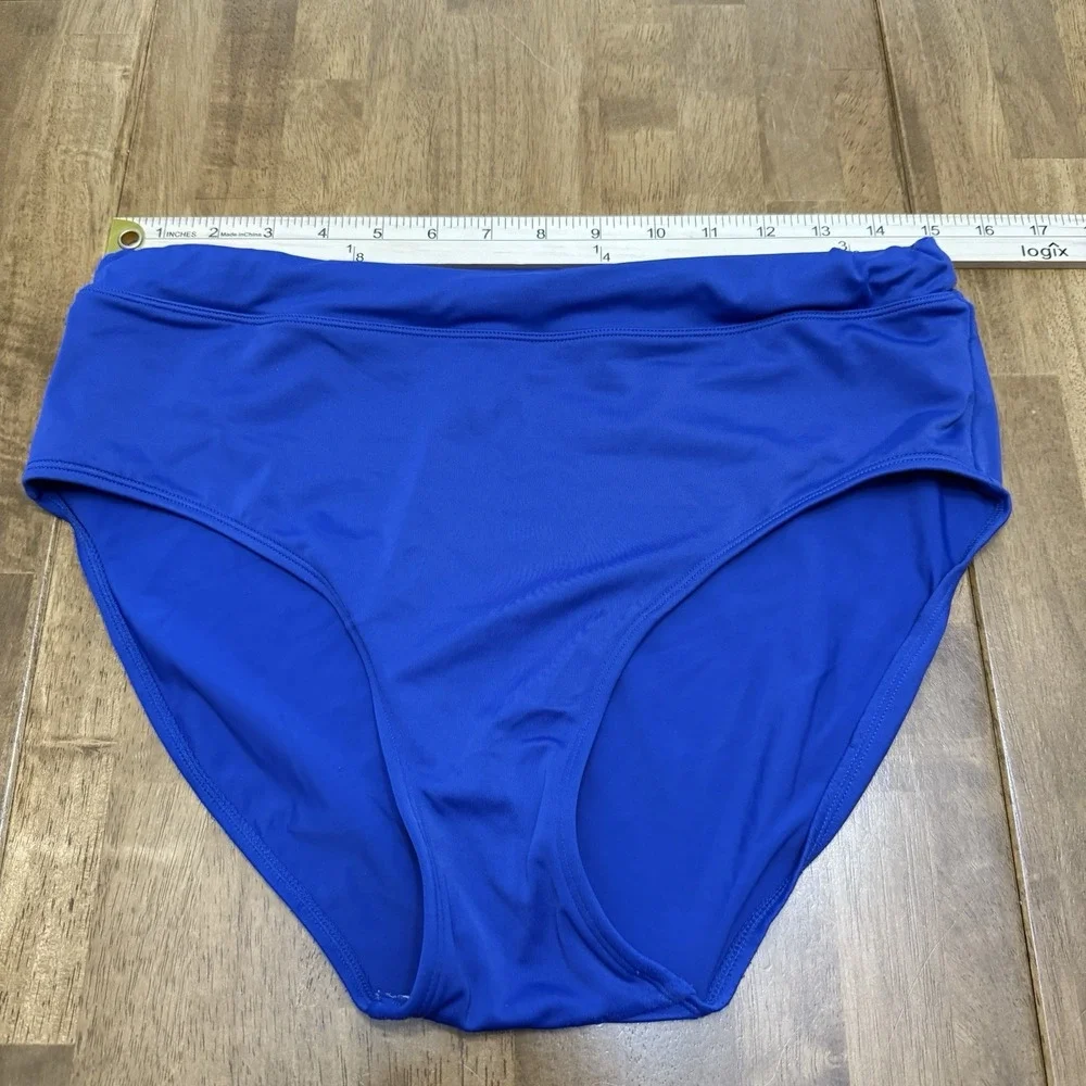 LL Bean bikini bottoms womens 14 blue high waist beach pool nautical coastal UPF